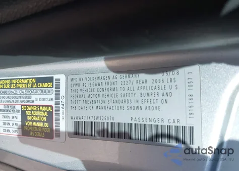 2008 Volkswagen Rabbit S из США, поврежденный, VIN WVWAA71K78W325070